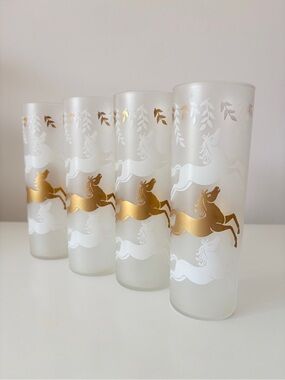 Libbey Frosted Cavalcade Tom Collins
Glasses Galloping Horses High Ball Bar Cart